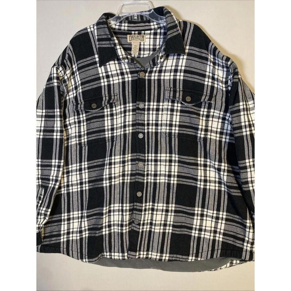 DULUTH PLAID FLEECE LINED SHIRT SHACKET MENS 4XL BLUE WHITE SNAP BUTTON FRONT